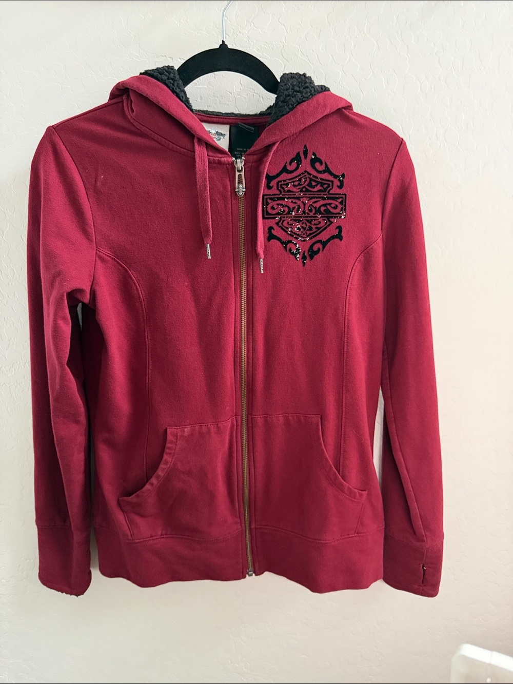 Women’s Red Hooded Zip Up